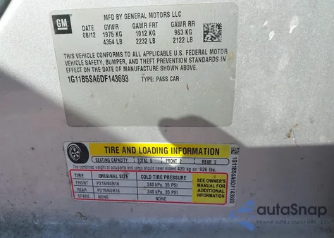 2013 Chevrolet Malibu 1Ls from USA, damaged, VIN 1G11B5SA6DF143693